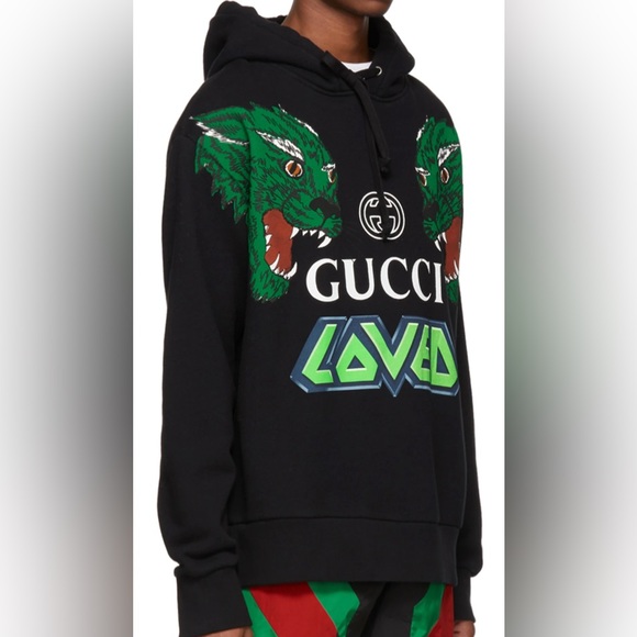 Gucci Mens Tiger Print Hooded Sweatshrt Black Sz L - Picture 3 of 11